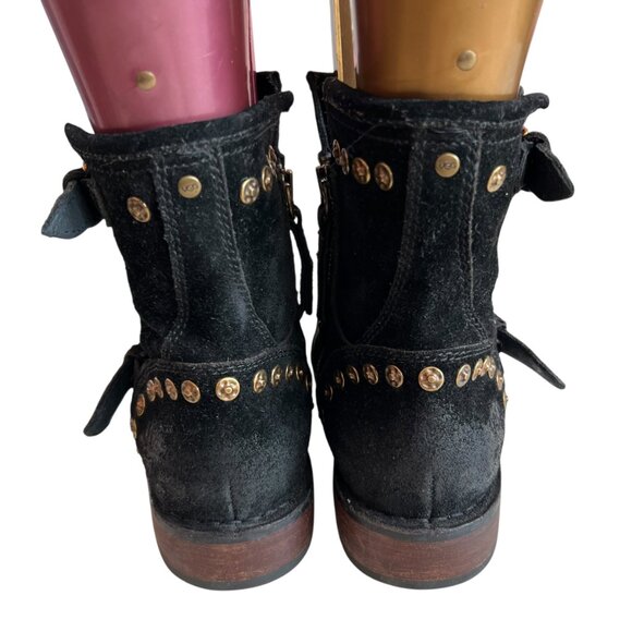 UGG moto boots Fabrizia studded black suede leather studs size 6.5 womens gold - Picture 4 of 10